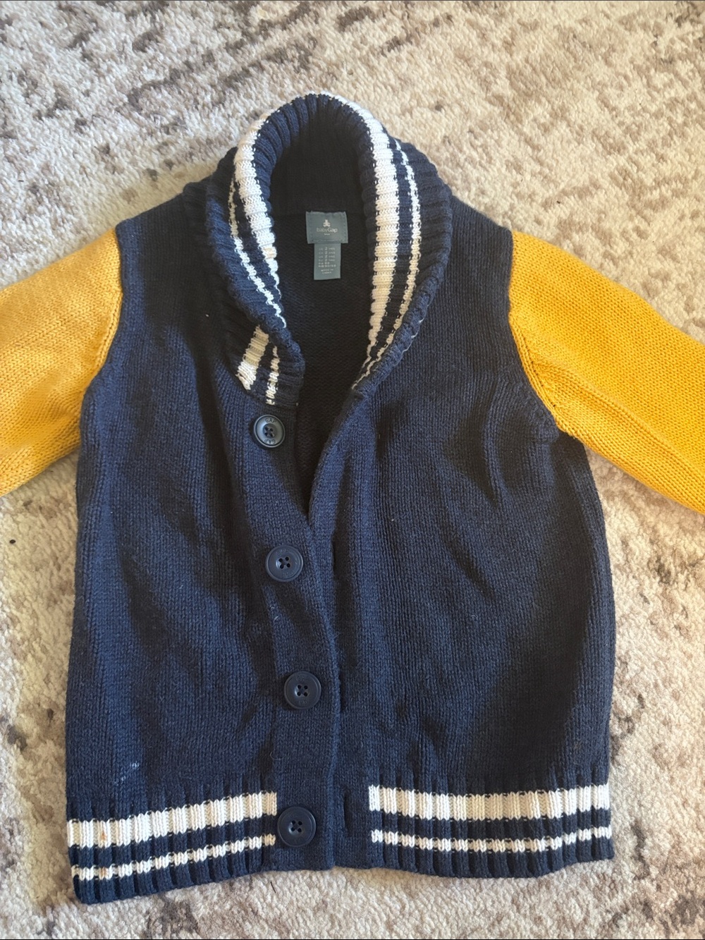Baby GAP Navy Cardigan with Yellow Sleeves